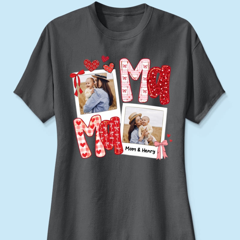 Preppy Mama Valentine Glitter Effect Photo - Personalized Shirt - Heartfelt Gift for Mom