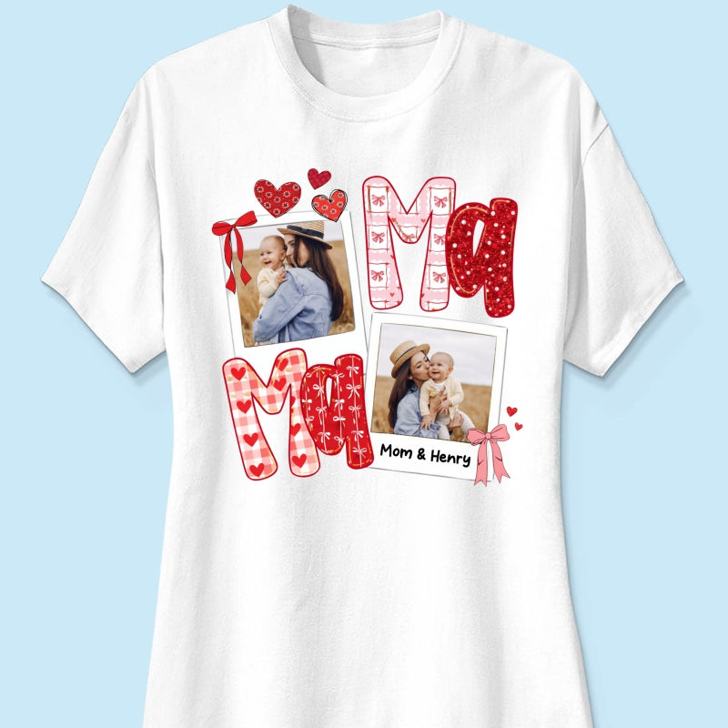 Preppy Mama Valentine Glitter Effect Photo - Personalized Shirt - Heartfelt Gift for Mom