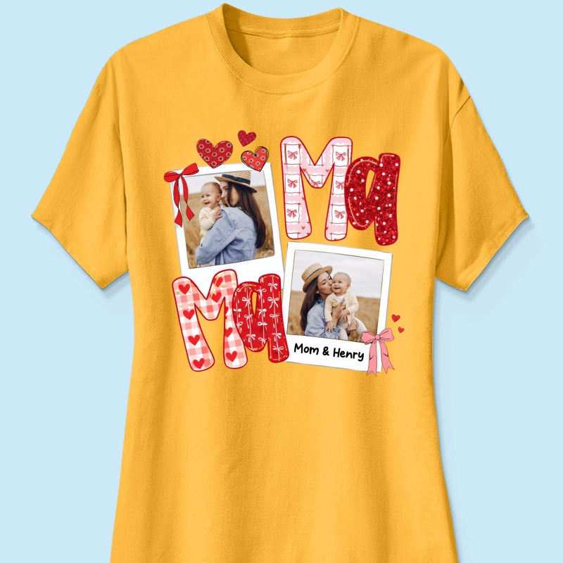 Preppy Mama Valentine Glitter Effect Photo - Personalized Shirt - Heartfelt Gift for Mom