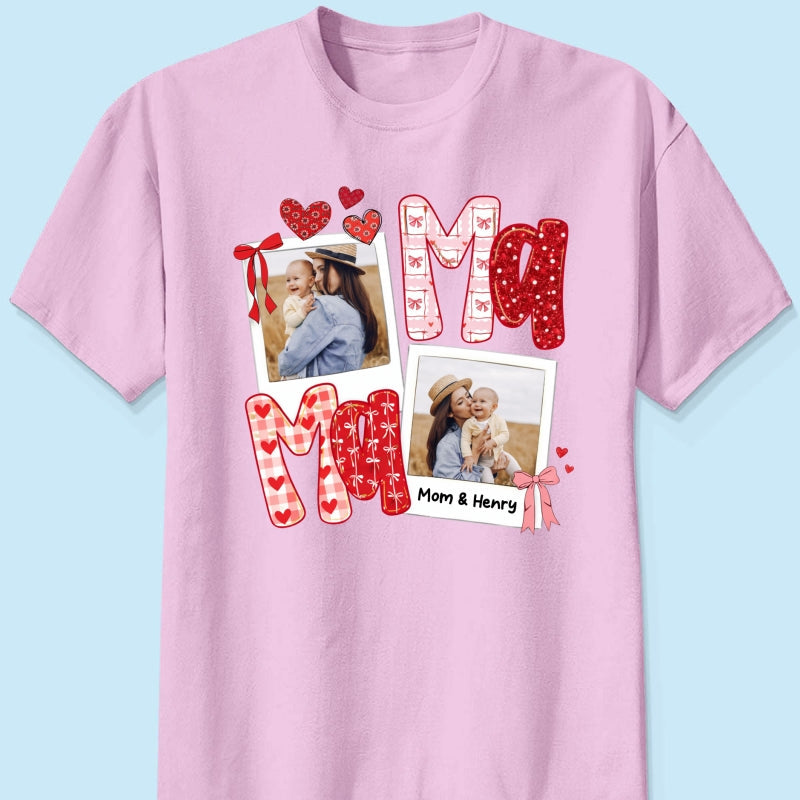 Preppy Mama Valentine Glitter Effect Photo - Personalized Shirt - Heartfelt Gift for Mom