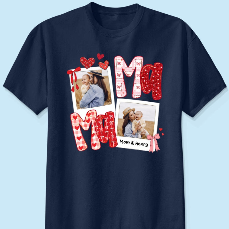 Preppy Mama Valentine Glitter Effect Photo - Personalized Shirt - Heartfelt Gift for Mom