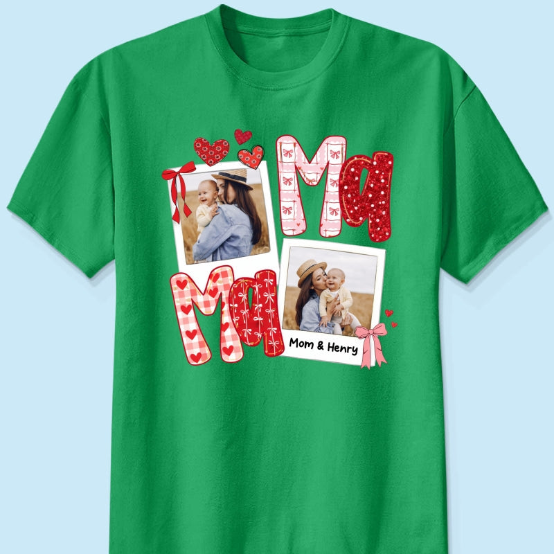 Preppy Mama Valentine Glitter Effect Photo - Personalized Shirt - Heartfelt Gift for Mom