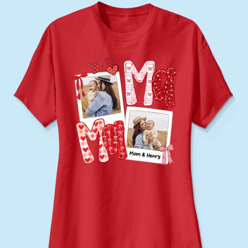 Preppy Mama Valentine Glitter Effect Photo - Personalized Shirt - Heartfelt Gift for Mom