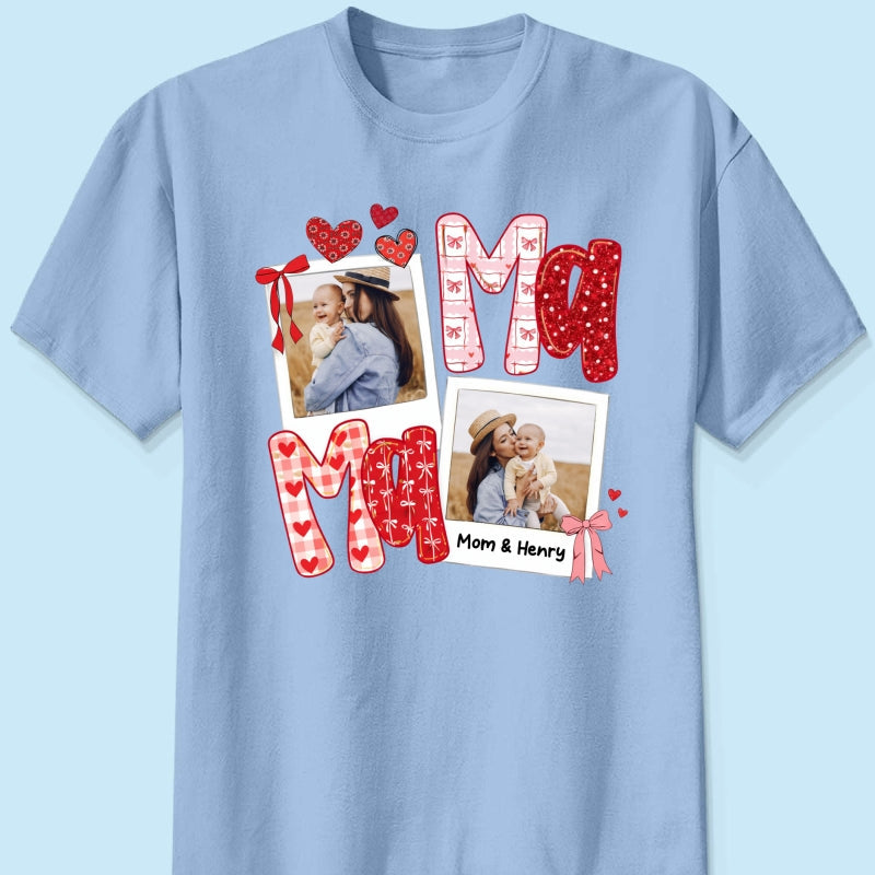 Preppy Mama Valentine Glitter Effect Photo - Personalized Shirt - Heartfelt Gift for Mom