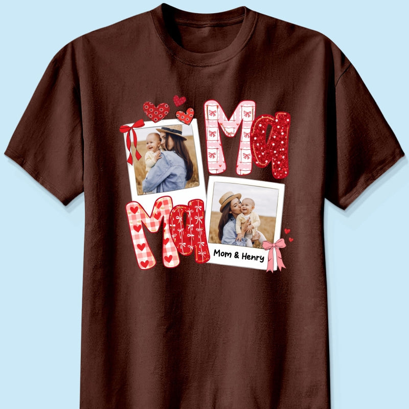 Preppy Mama Valentine Glitter Effect Photo - Personalized Shirt - Heartfelt Gift for Mom