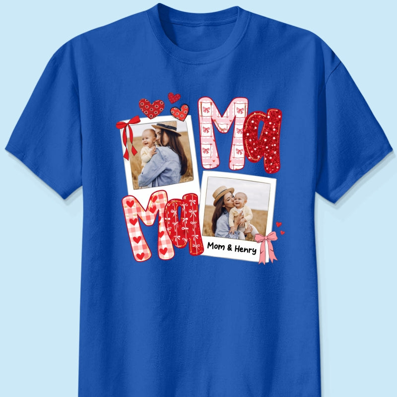 Preppy Mama Valentine Glitter Effect Photo - Personalized Shirt - Heartfelt Gift for Mom