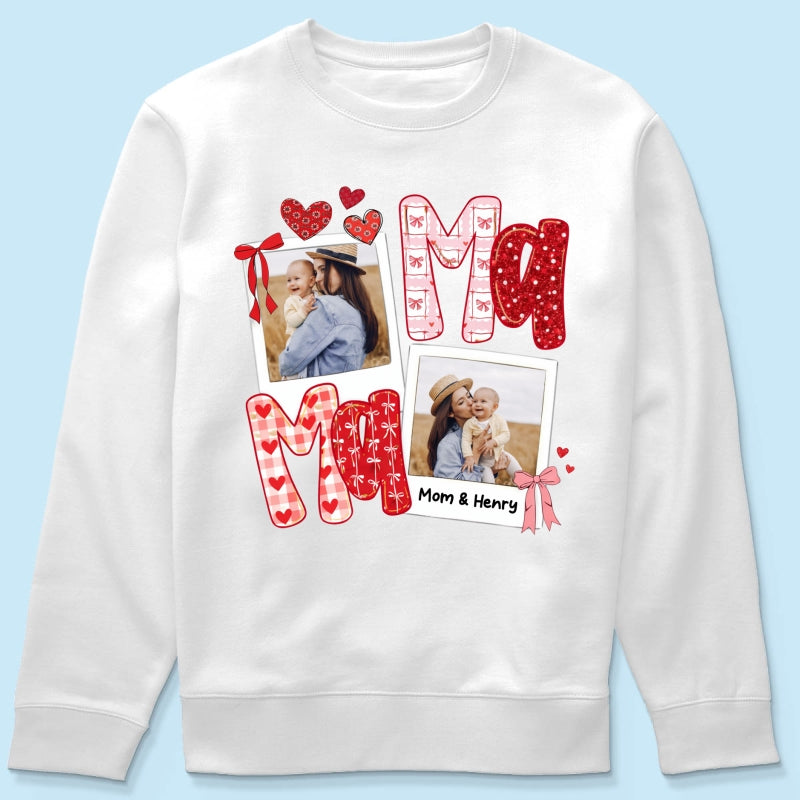 Preppy Mama Valentine Glitter Effect Photo - Personalized Shirt - Heartfelt Gift for Mom