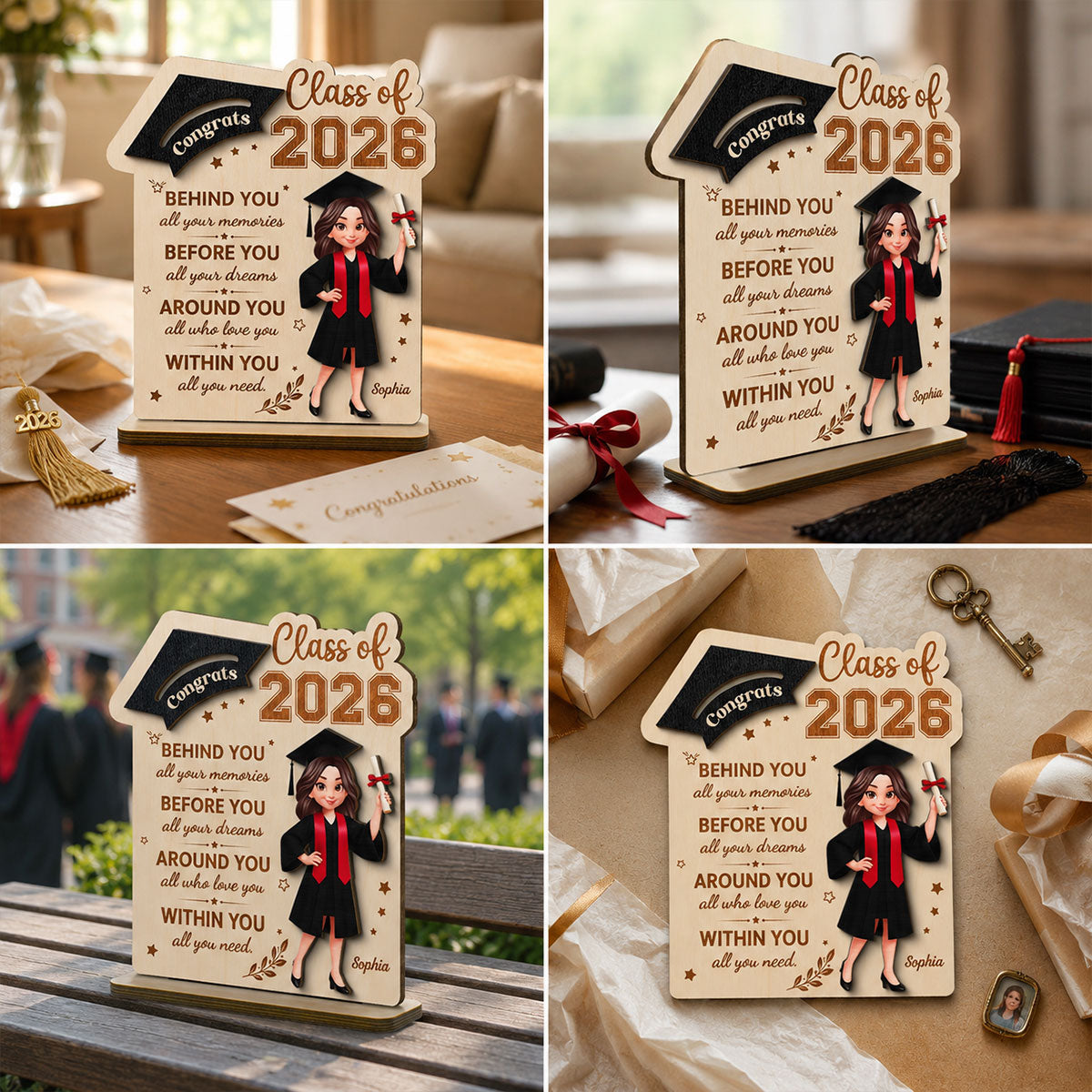 Behind You All Your Dream Graduation - Personalized 2-Layered Wooden Plaque - Graduation Gift For Graduates, Daughter, Son