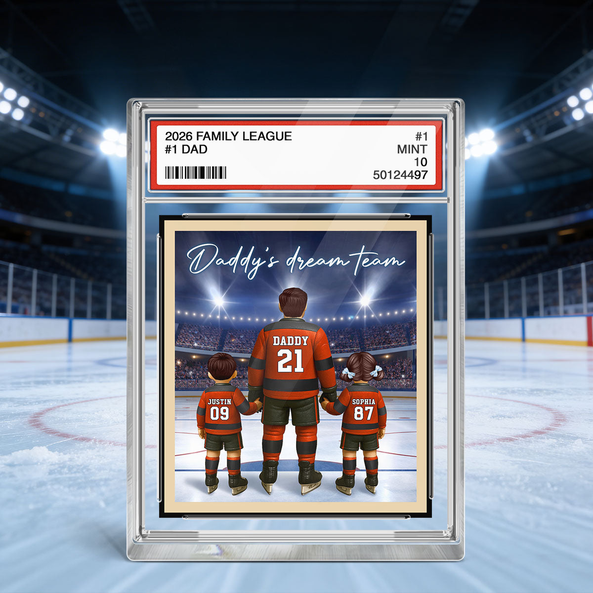 Daddy's Dream Team Hockey Trading Card Style - Personalized Acrylic Block Plaque - Heartfelt Gift For Hockey Dad, Gift For Husband