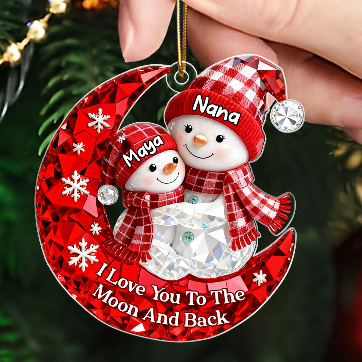 Love Grandkid to the Moon and Back 3D Crystal Effect  - Personalized Acrylic Ornament - Christmas Gift for Grandma, Grandkids