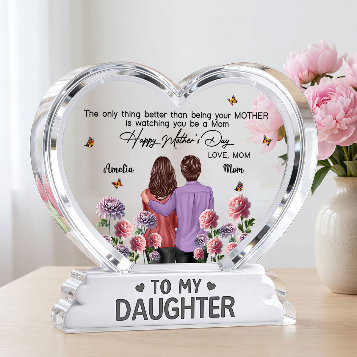 To My Daughter From Mom Happy Mother's Day Birth Flower 2D Flat - Personalized Acrylic Block Plaque