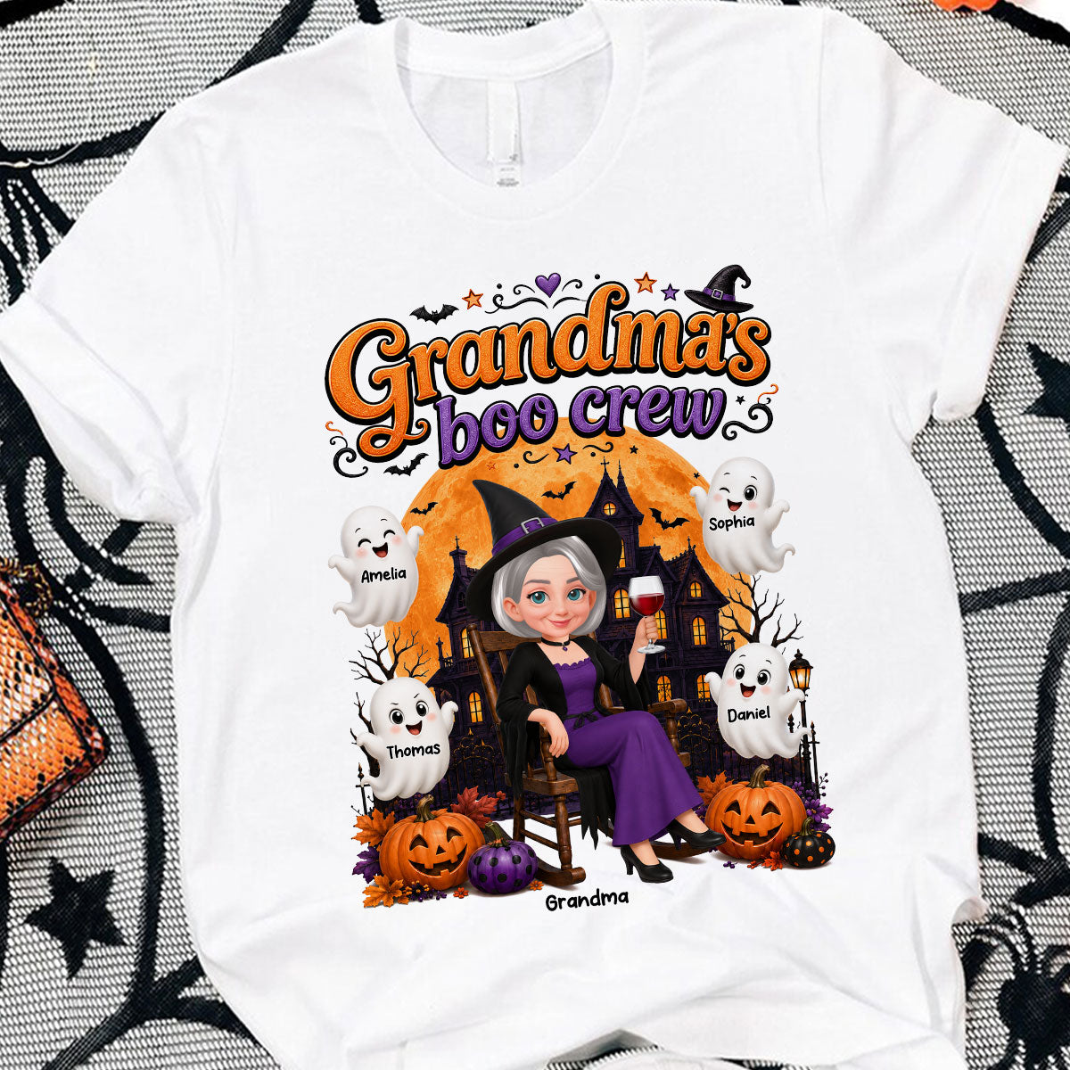 Cute Halloween Haunted House Grandma's Boo Crew - Personalized Shirt - Halloween Gift For Grandma
