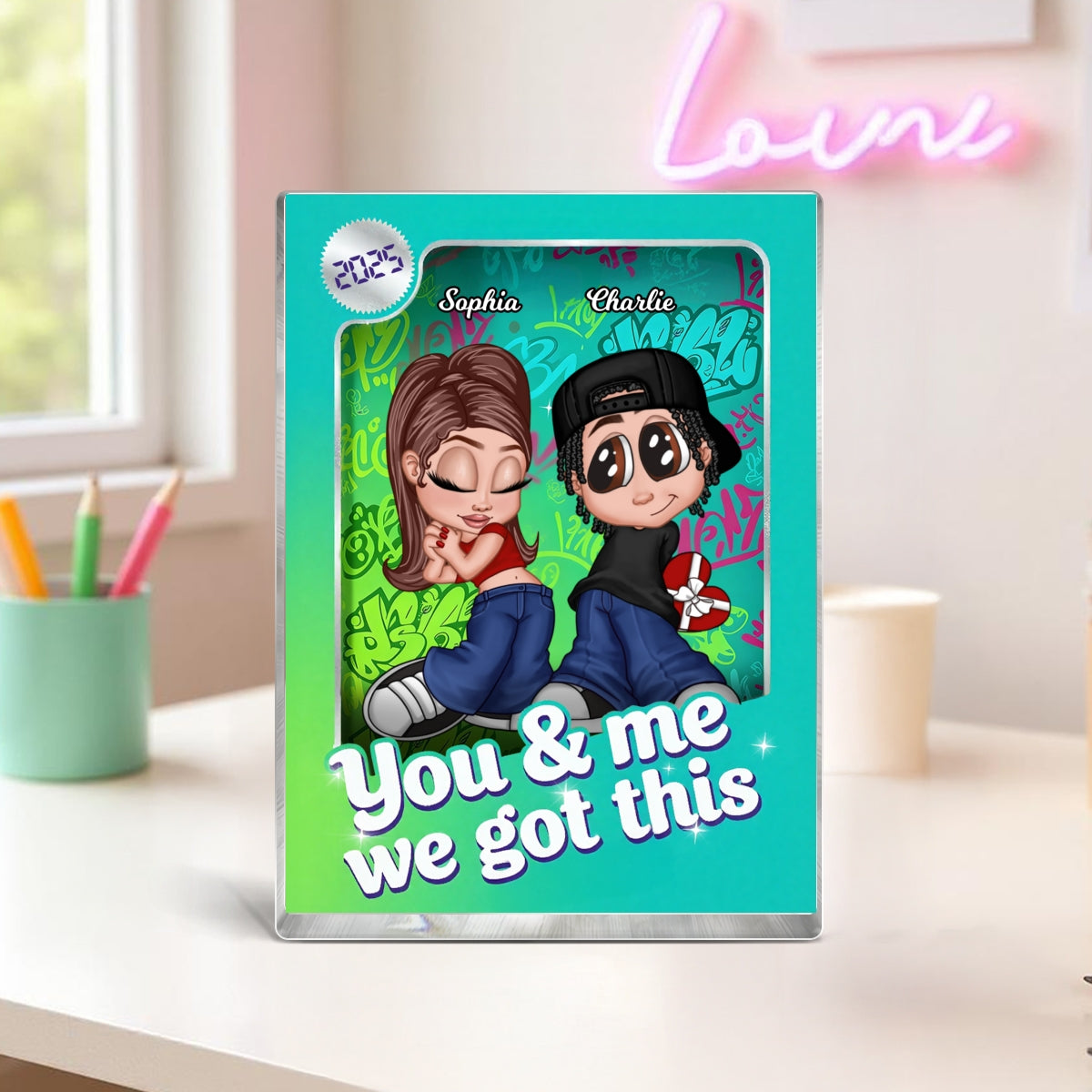 Y2K Couple Action Figure - Personalized Acrylic Block Plaque - Valentine's Day Gift for him, for her
