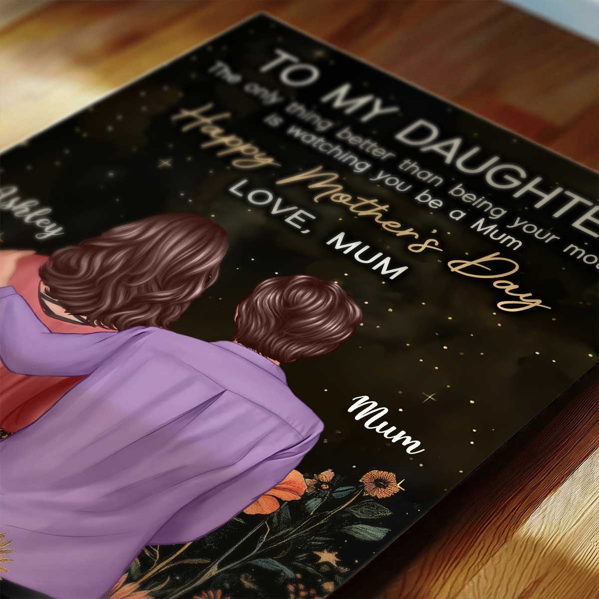 To My Daughter From Mum Happy Mother's Day Golden Vintage Floral - Personalised Poster - Mother's Day