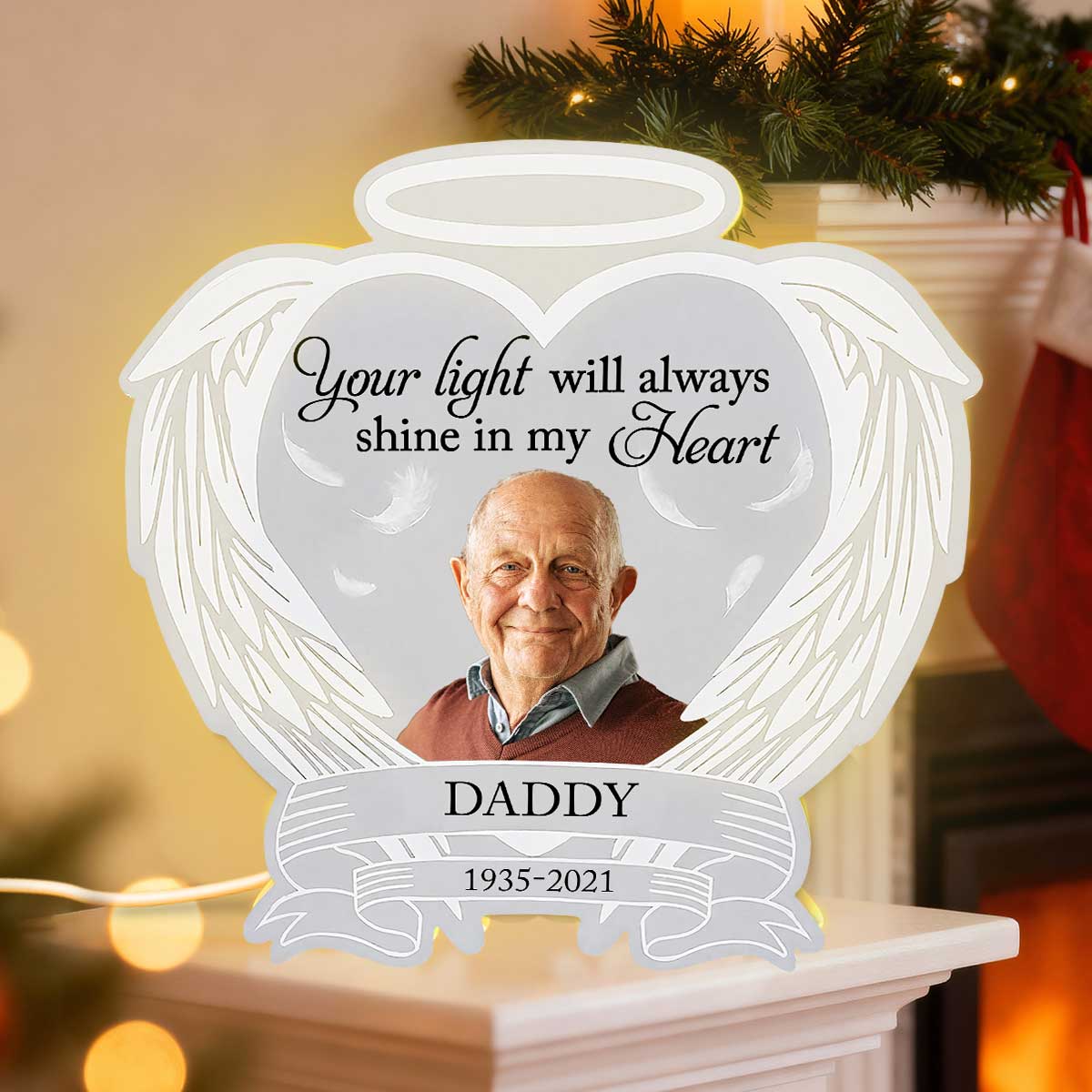 Custom Photo Memorial Heart Wings - Personalized Light Box - Memorial Gift, Sympathy Gift For Loved One