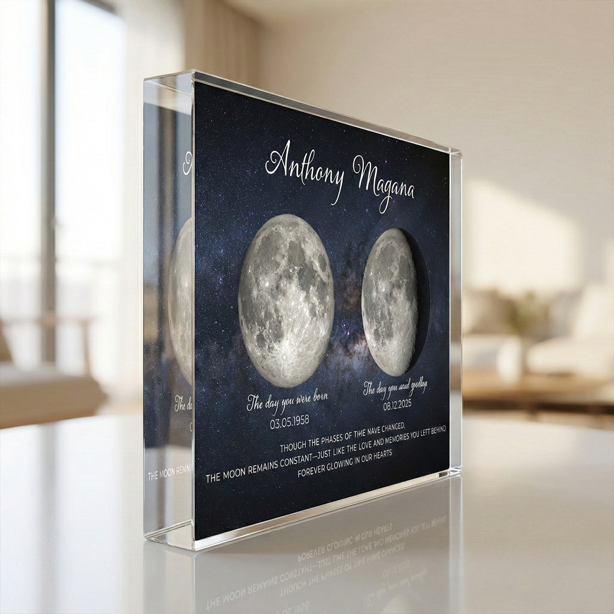 Lost Loved One Moon Phase Art - Personalized Acrylic Block Plaque - Memorial Sympathy Gift
