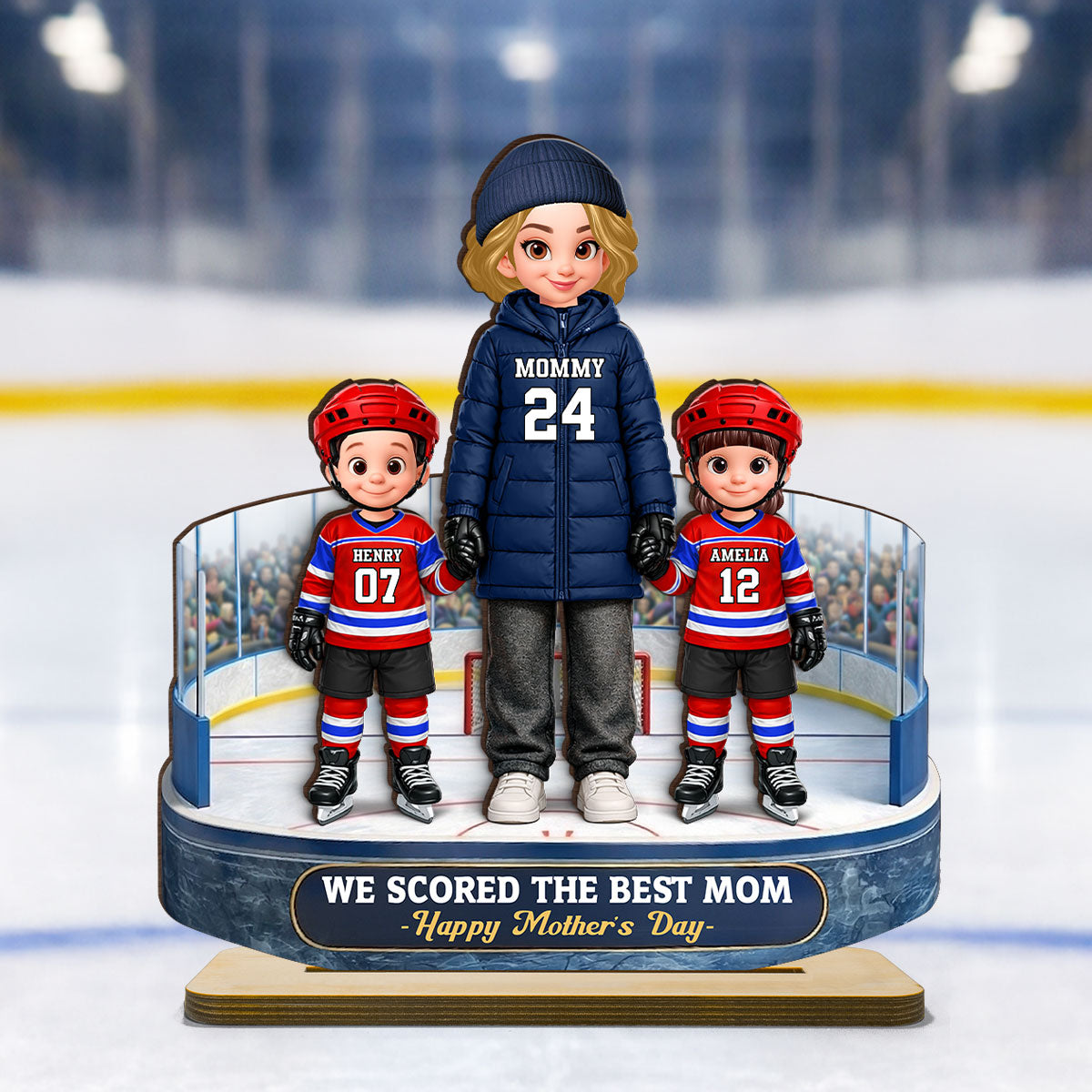 Best Hockey Mom And Kids On The Ice - Personalized 2-Layered Wooden Plaque - Mother's Day Gift For Hockey Mom, Gift For Wife