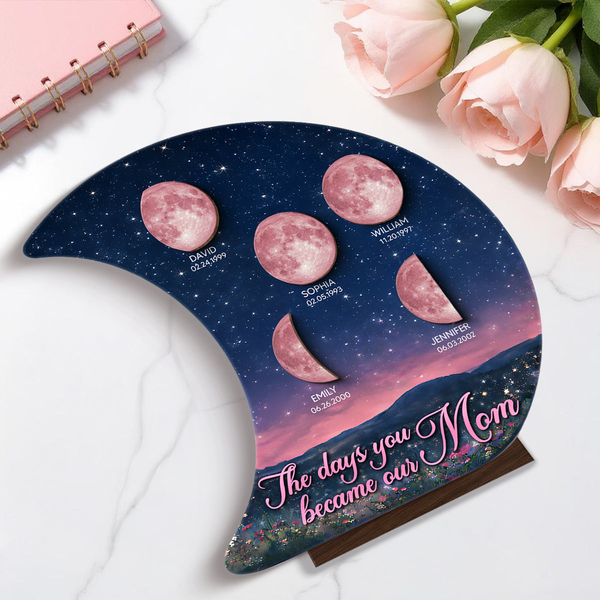 The Days You Became Our Mom Custom Moon Phase - Personalized 2-Layered Wooden Plaque - Heartfelt Gift For Mom, Grandma