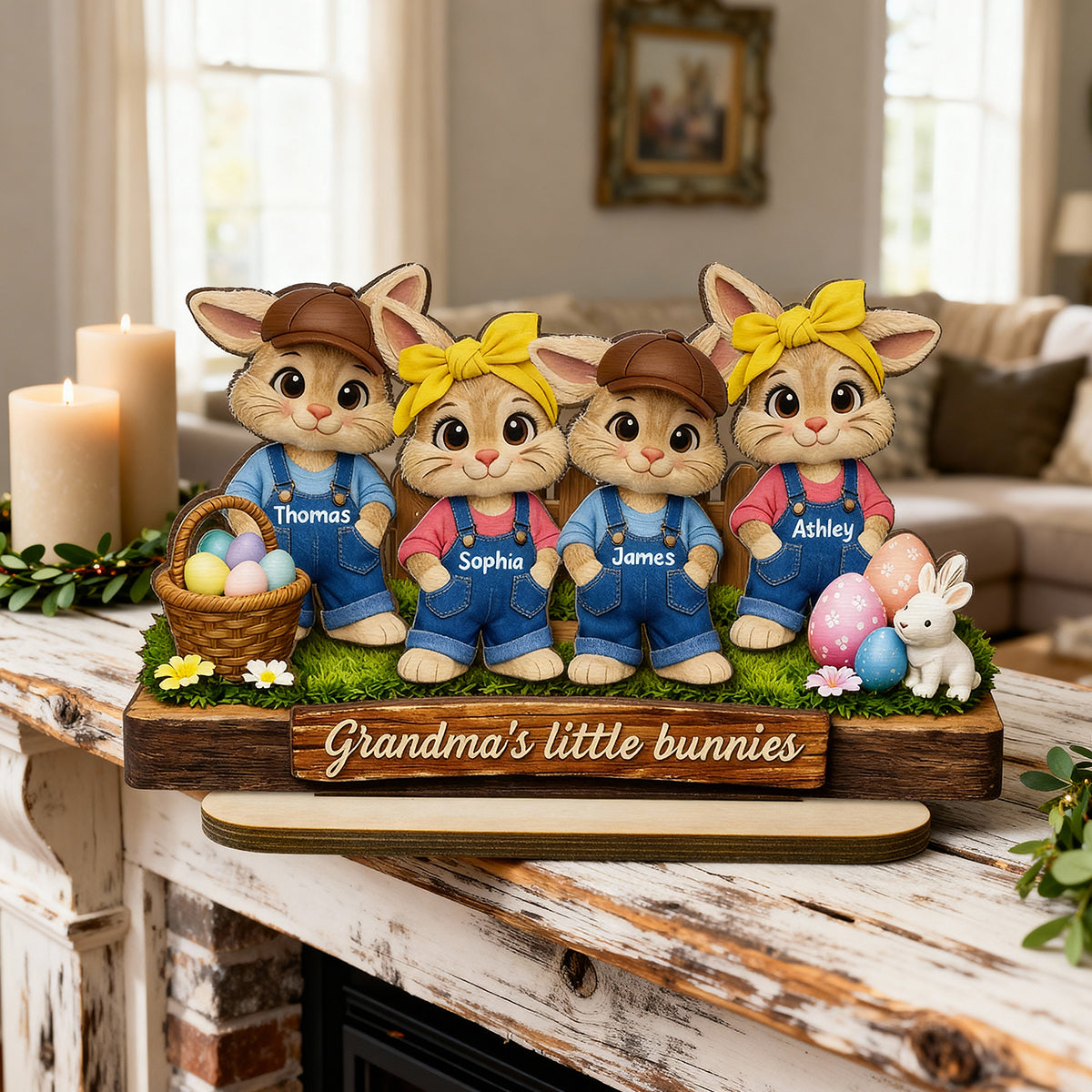 Grandma's Little Bunnies - Personalized 2-Layered Wooden Plaque - Easter Gift for Grandma, Farmhouse Tiered Tray Decor