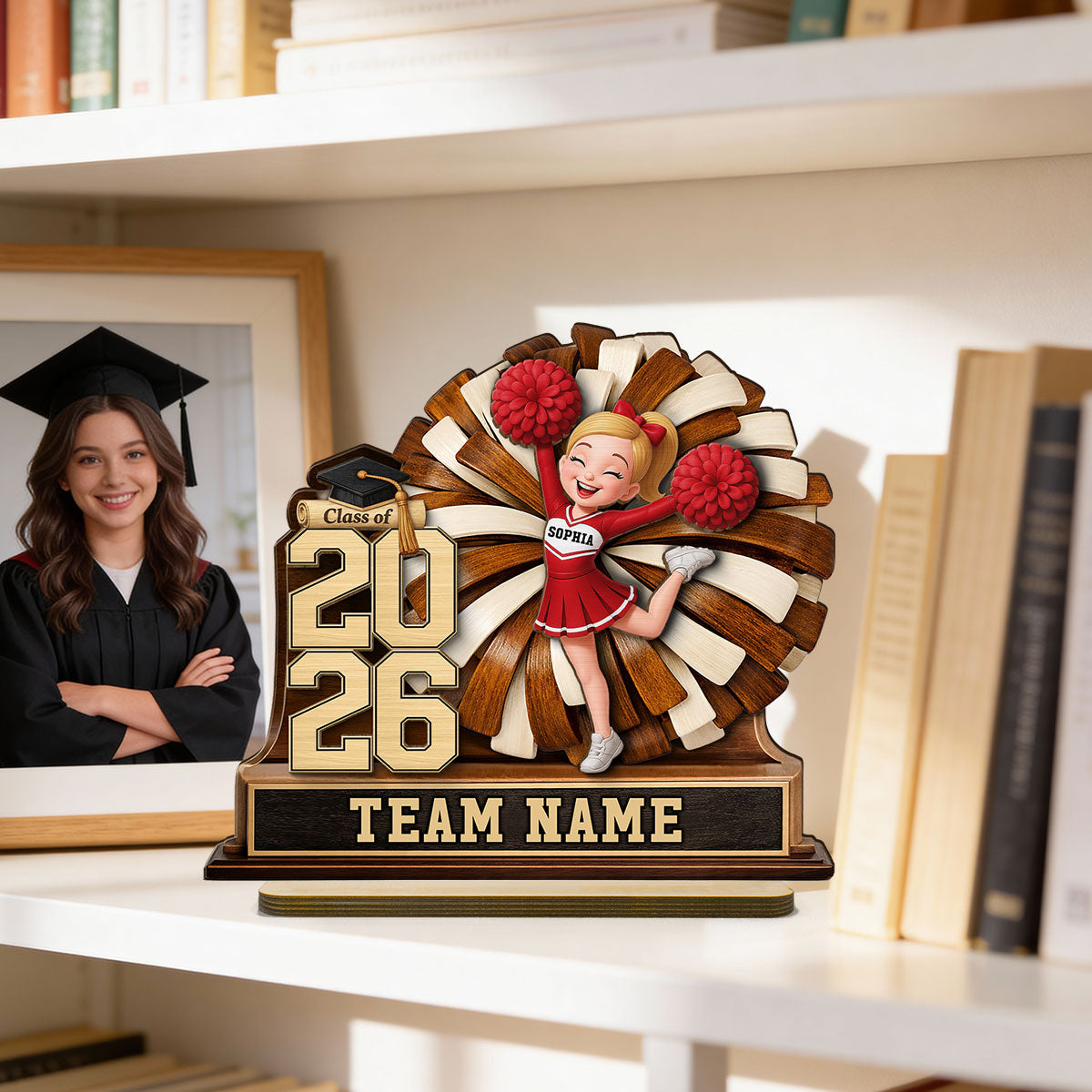 Cheerleader Senior Keepsake 2D Flat - Personalized 2-Layered Wooden Plaque - Graduation Gift For Son, Daughter