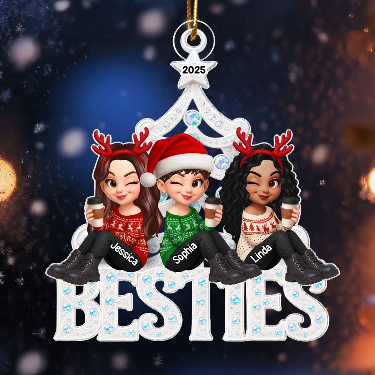 Metal Pattern Christmas Tree Besties - Personalized Acrylic Ornament - Christmas Gift for Besties