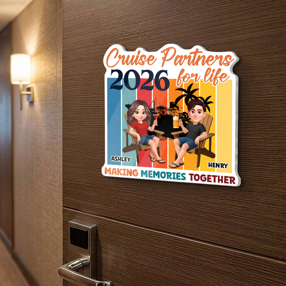 Couple Retro Cruise Partners For Life - Personalized Cruise Ship Door Magnet - Summer Cruise Ship Door Decorations