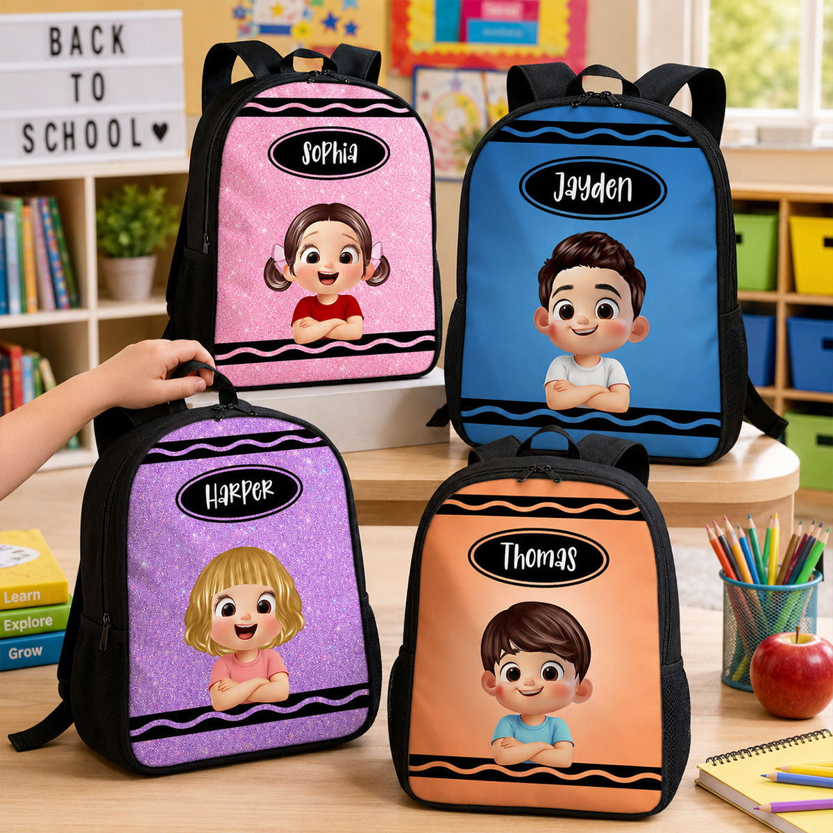 Crayon Color Boy And Girl - Personalized Backpack - Back To School Gift For Kids, Daughters, Sons, Grandkids