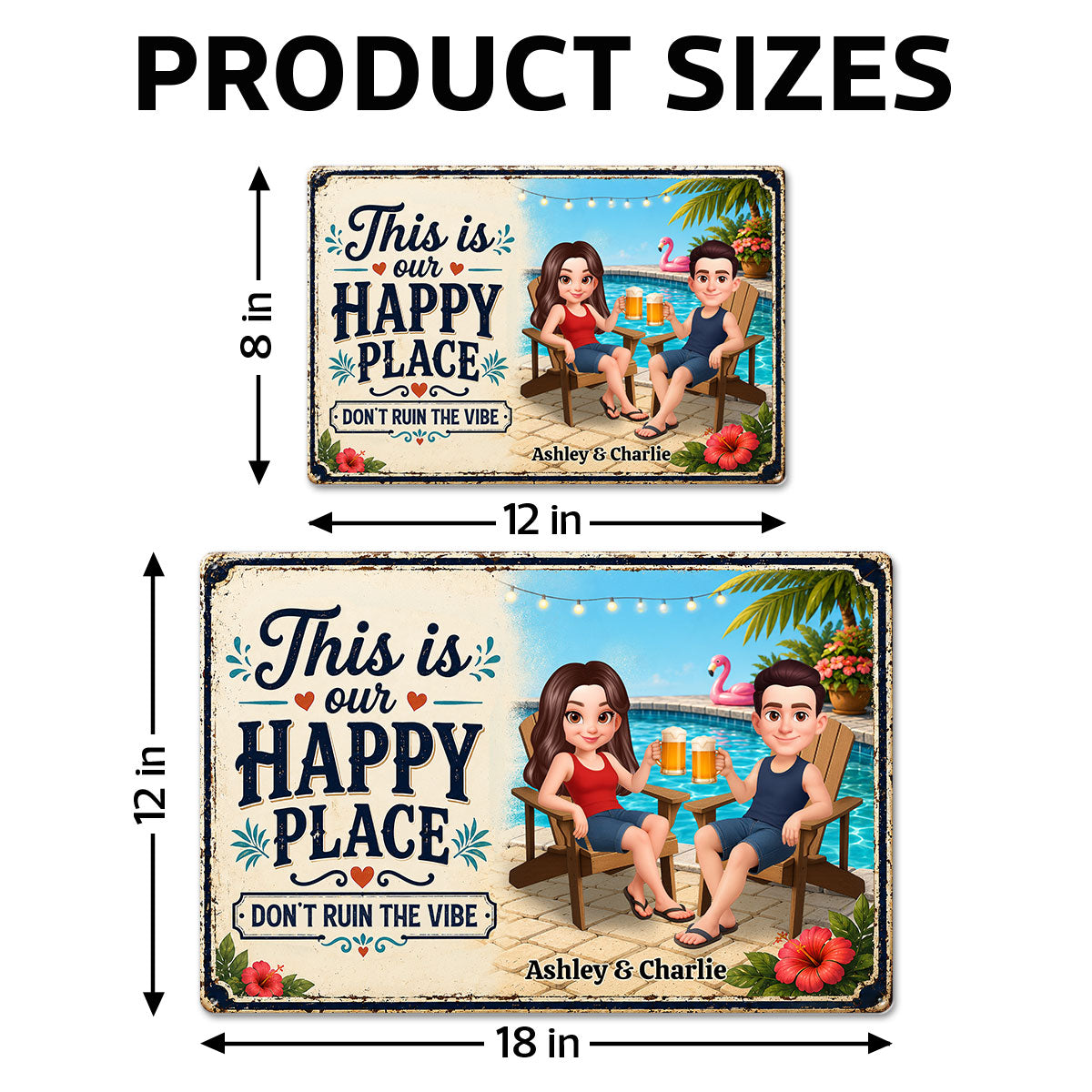 Welcome to Our Happy Place Swimming Pool - Personalized Metal Sign - Summer Decor for Couples