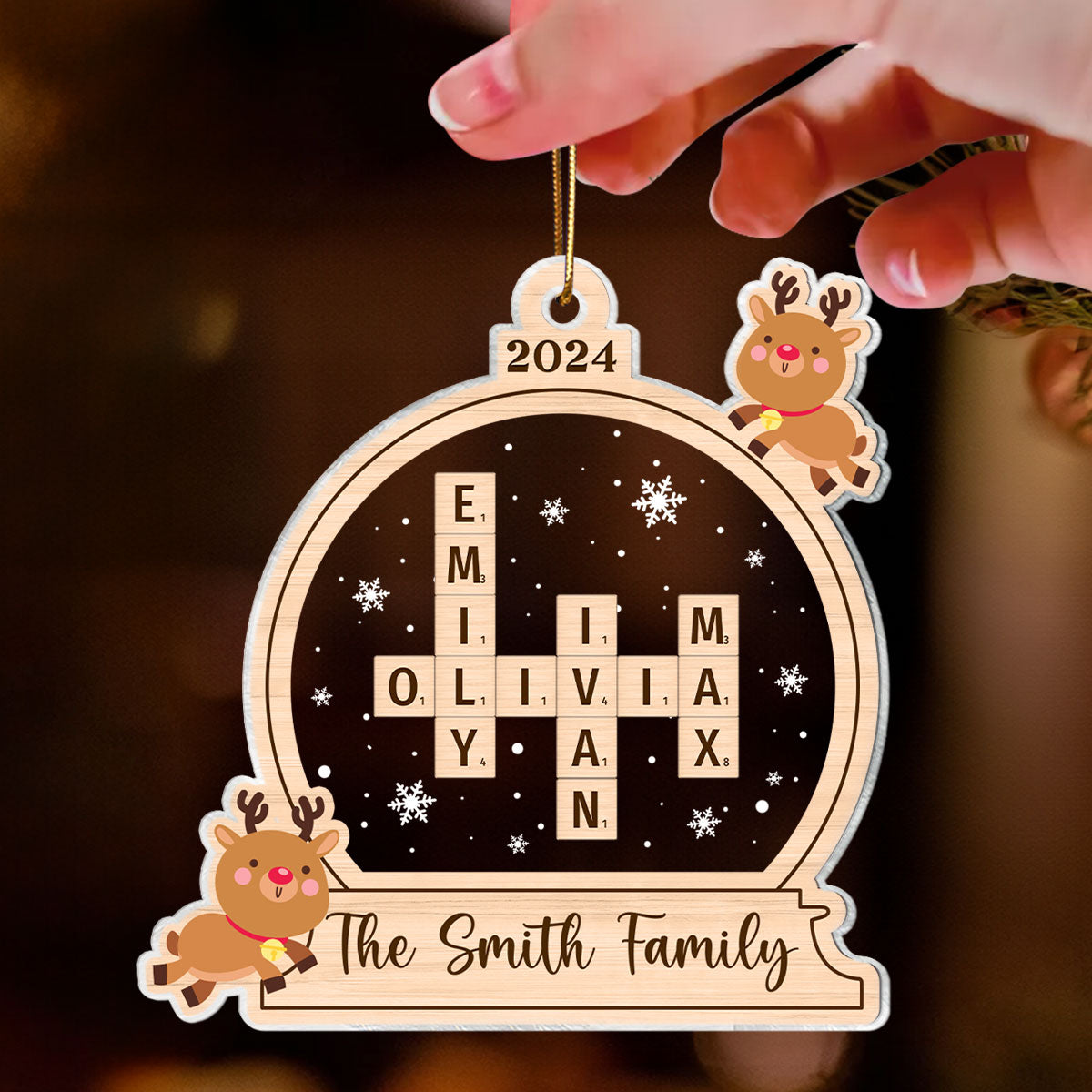 Family Personalized Crossword Ornament, Family Names Puzzle Keepsake, Christmas Tree Decoration, Christmas Gift for Loved Ones