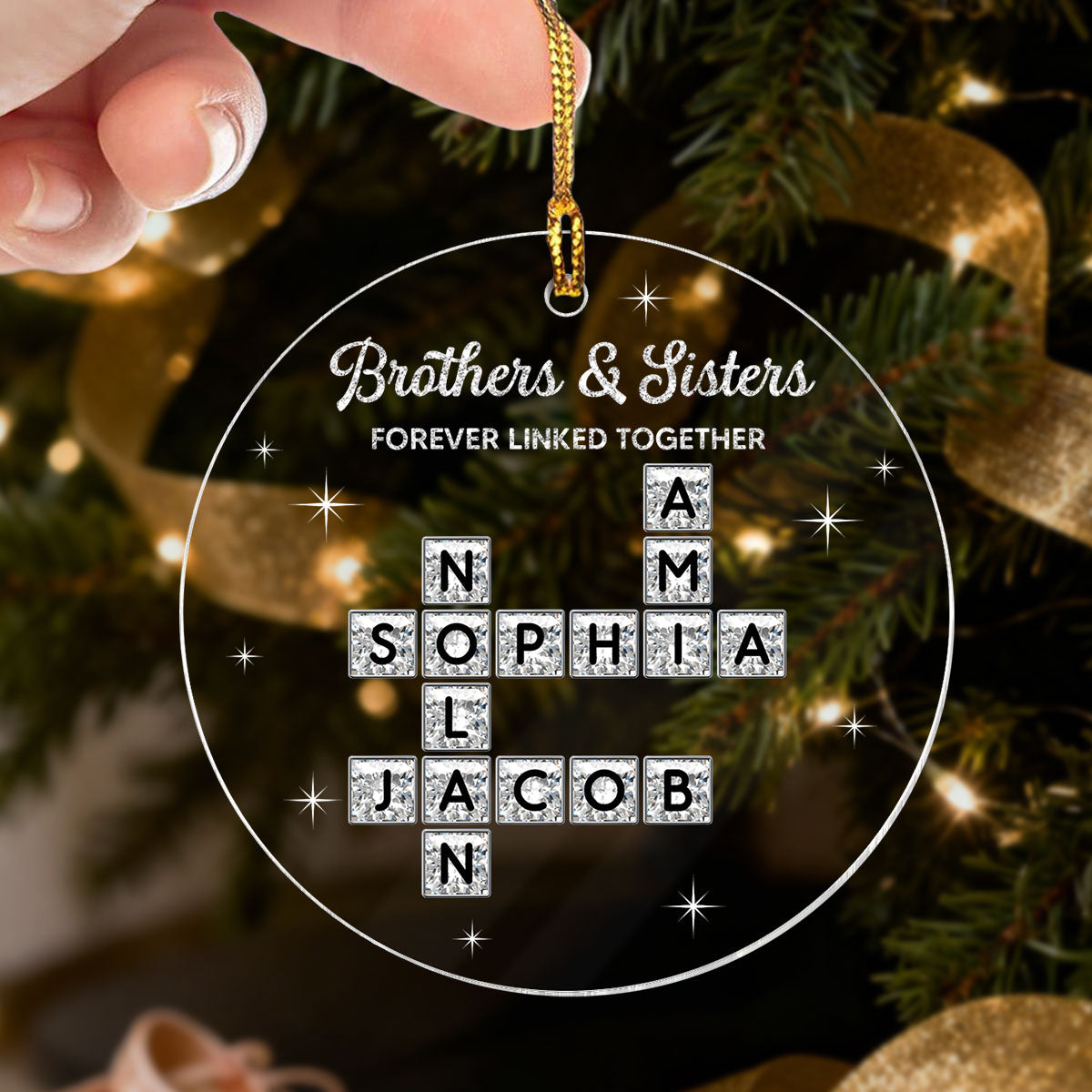 3D Shining Effect Brothers Sisters Crossword Puzzle Art - Personalized Acrylic Ornament - Christmas Gift For Siblings, Brothers, Sisters