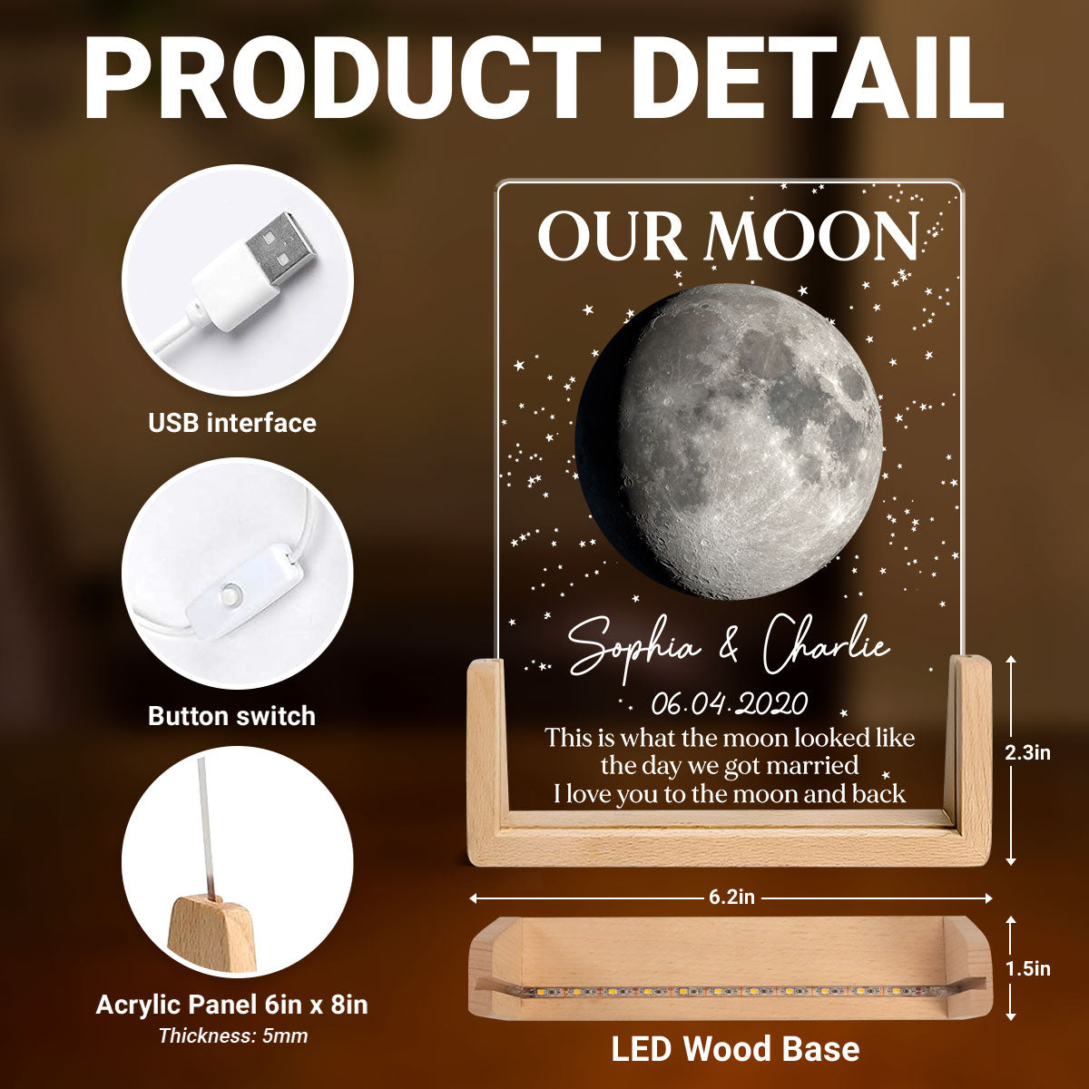 Couple Moon Phase This Is What The Moon Looked Like - Personalized Acrylic LED Night Light - Wedding Anniversary Gift For Couple