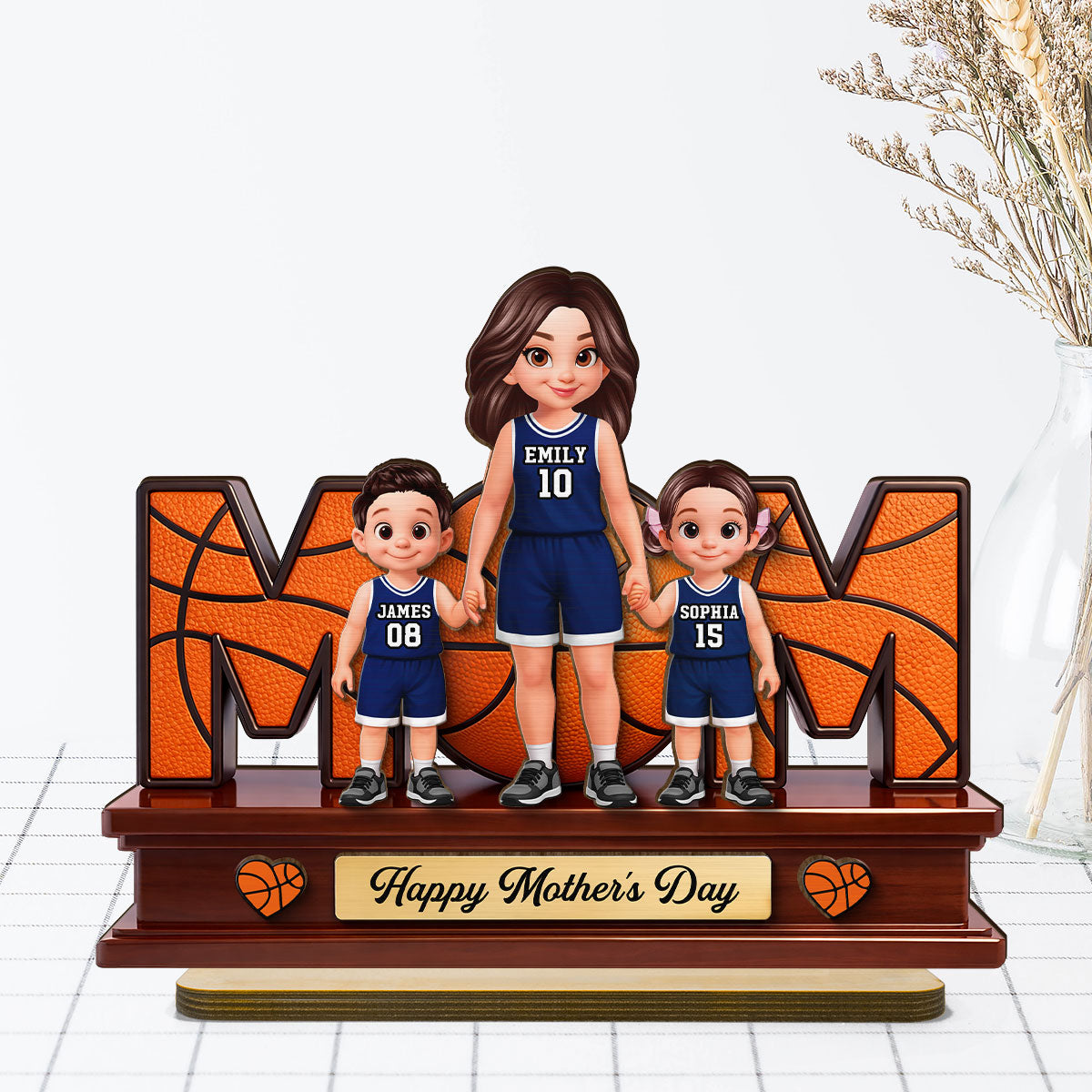 Basketball Best Mom Ever - Personalized 2-Layered Wooden Plaque - Mother's Day Gift For Mom, Wife
