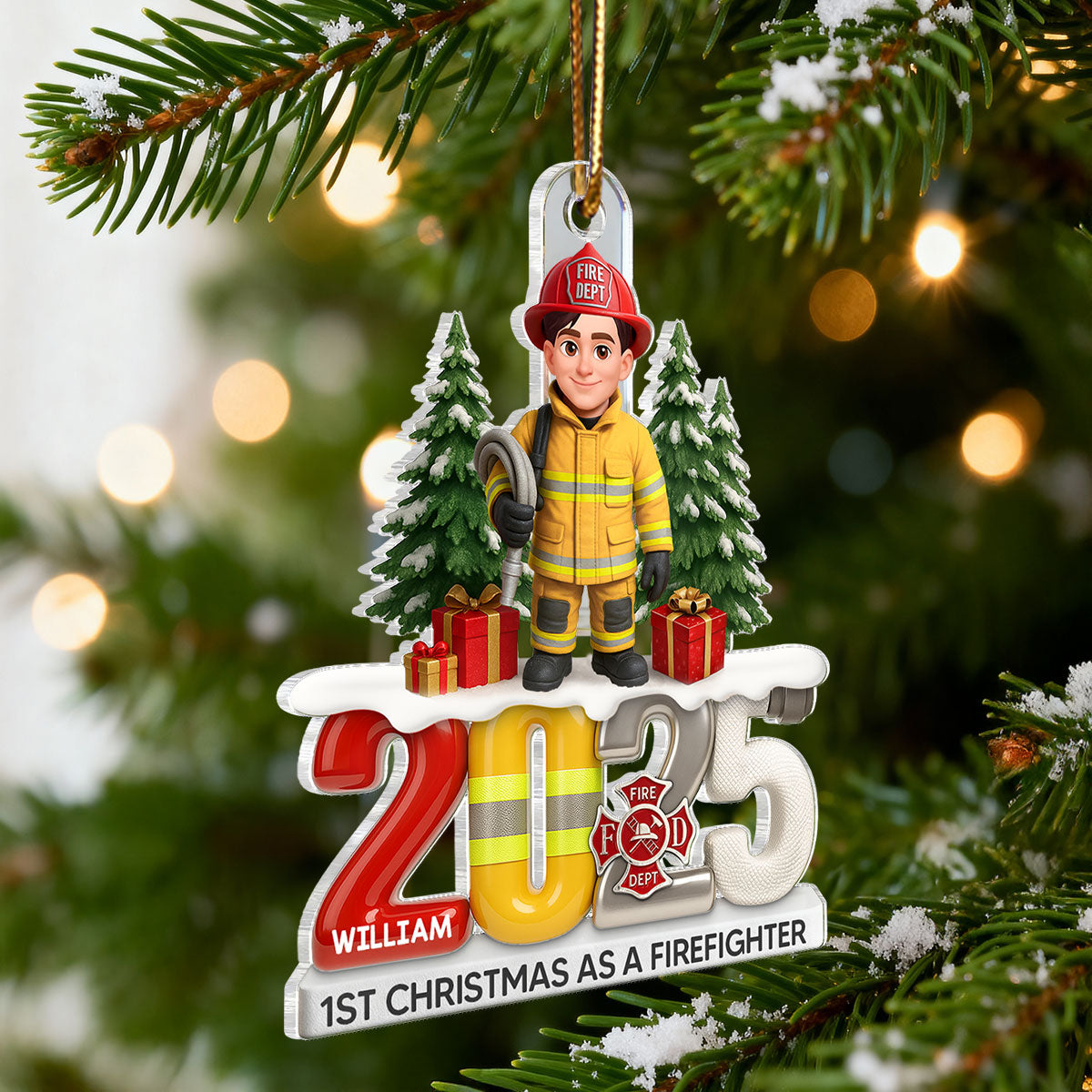 2025 Firefighter Christmas Tree You Did It - Personalized Acrylic Ornament - Fire Academy Graduation Gift, Promotion Gift
