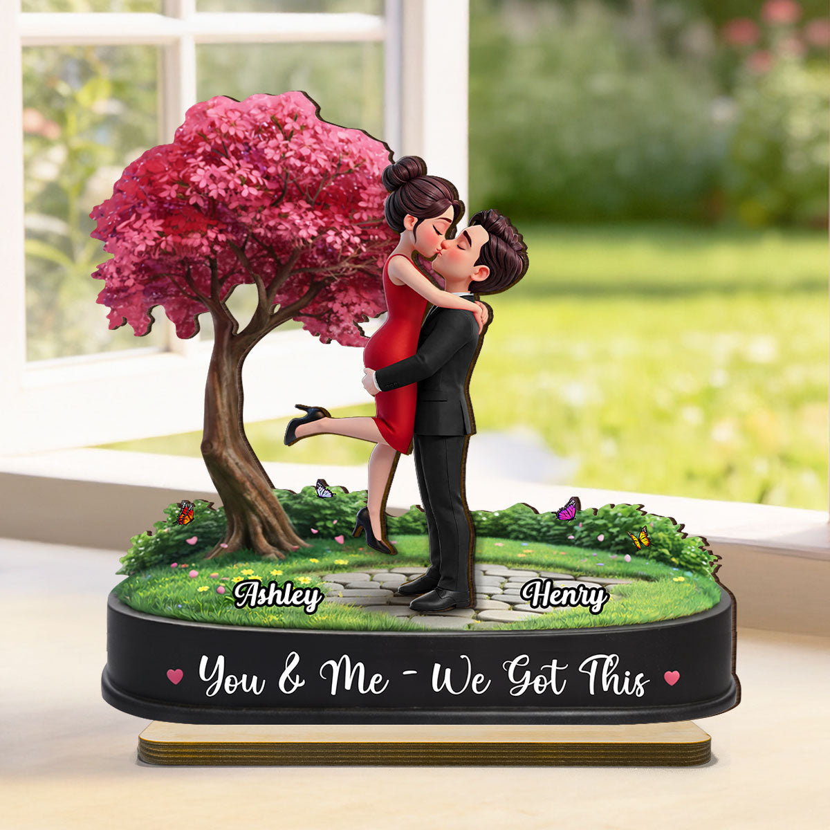 My Favorite Place is Inside Your Hug Couple Kissing - Personalized 2-Layered Wooden Plaque - Valentine's Day Gift for Her, for Him