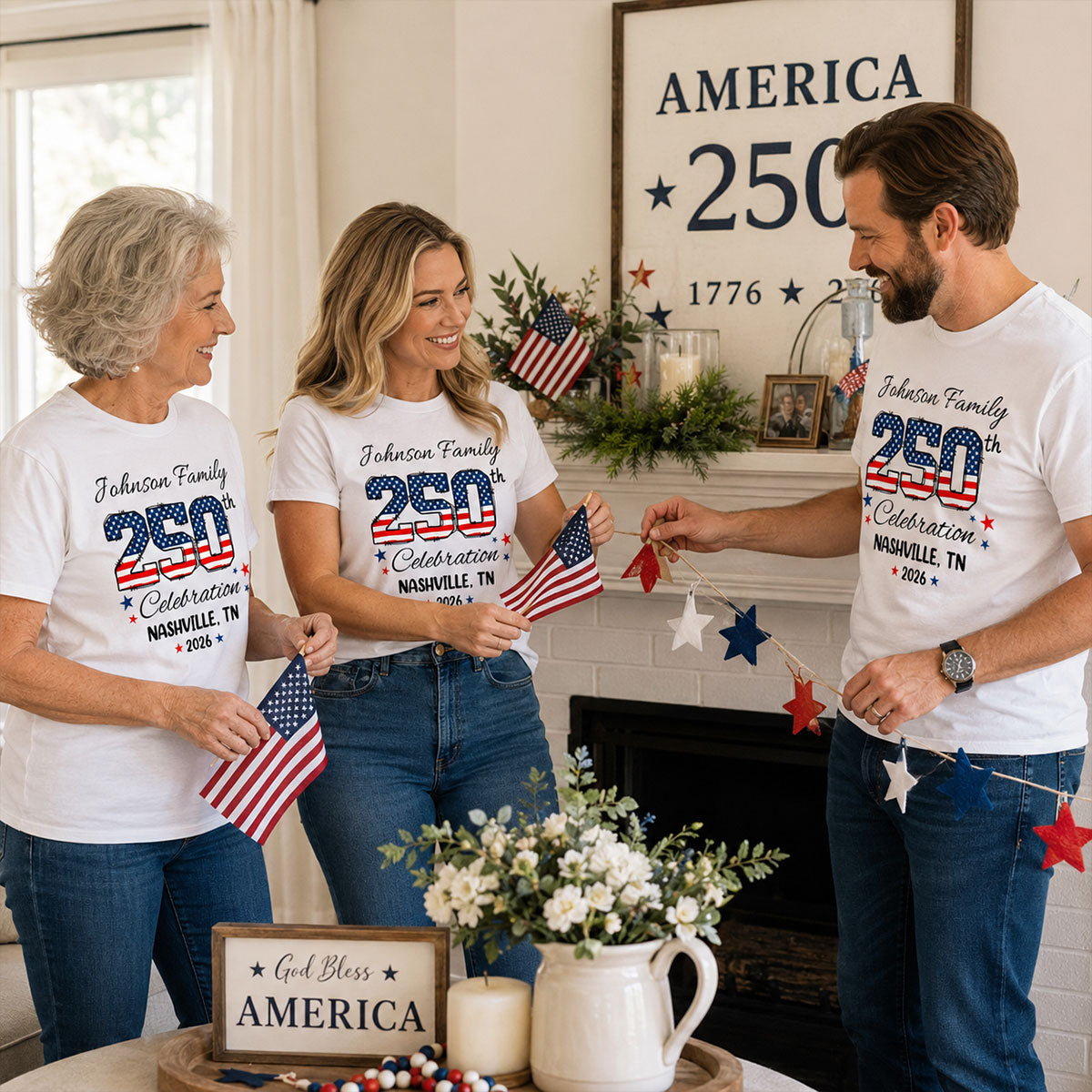 America 250th Anniversary 250 Years Of Freedom 1776 - 2026 - Personalized Shirt - Family Matching Shirt, Patriotic Crew Shirt