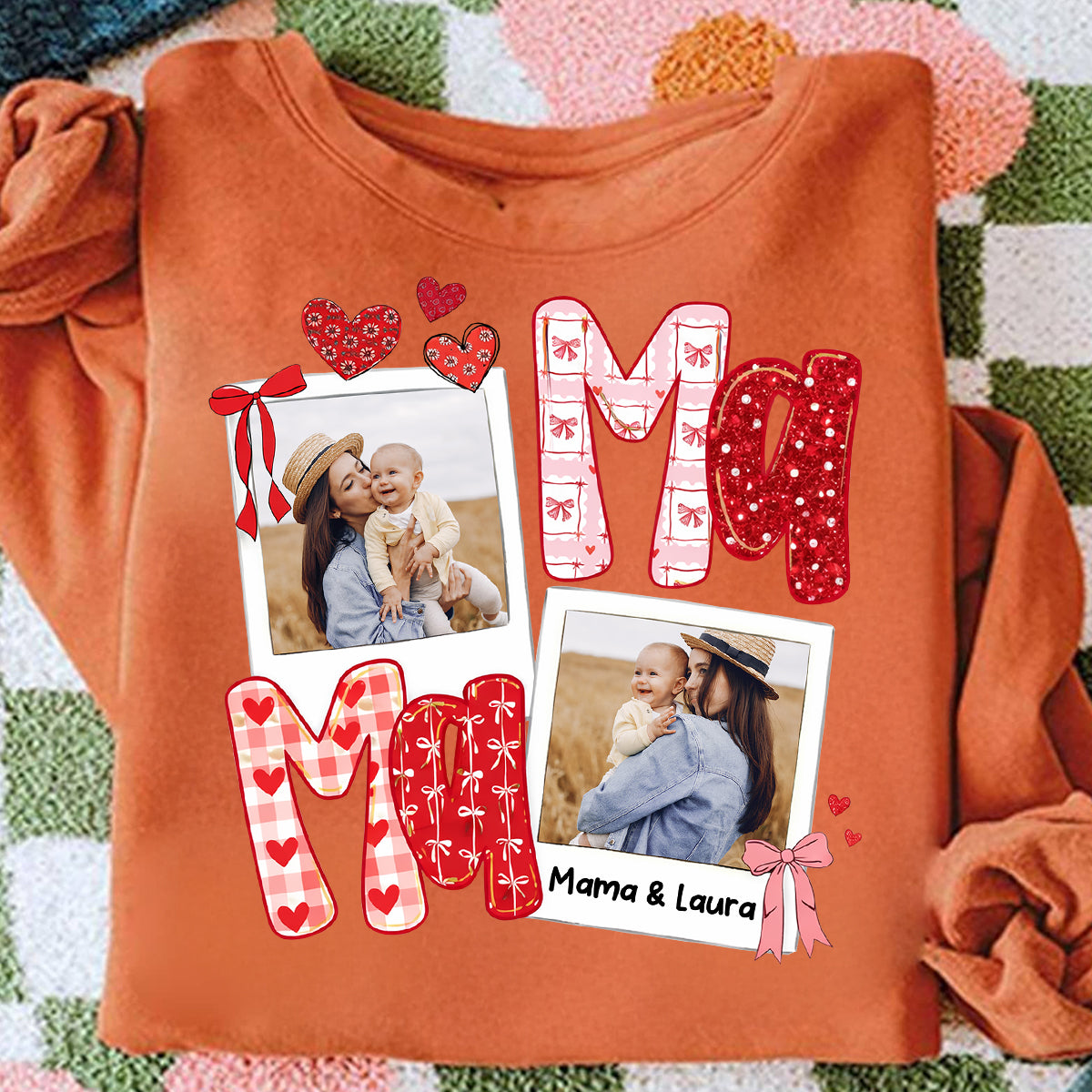 Preppy Mama Valentine Glitter Effect Photo - Personalized Shirt - Heartfelt Gift for Mom