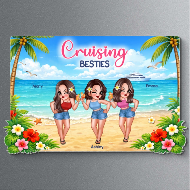 Pretty Cruise Besties On The Beach - Personalized Cruise Cabin Door Magnet - Girls Trip Cruise Trip Keepsake
