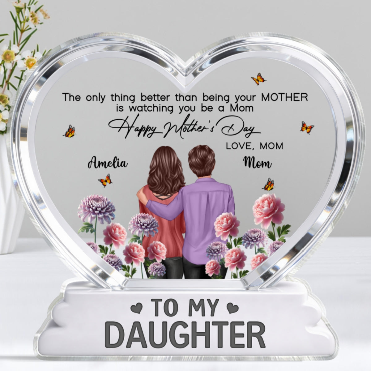 To My Daughter From Mom Happy Mother's Day Birth Flower 2D Flat - Personalized Acrylic Block Plaque
