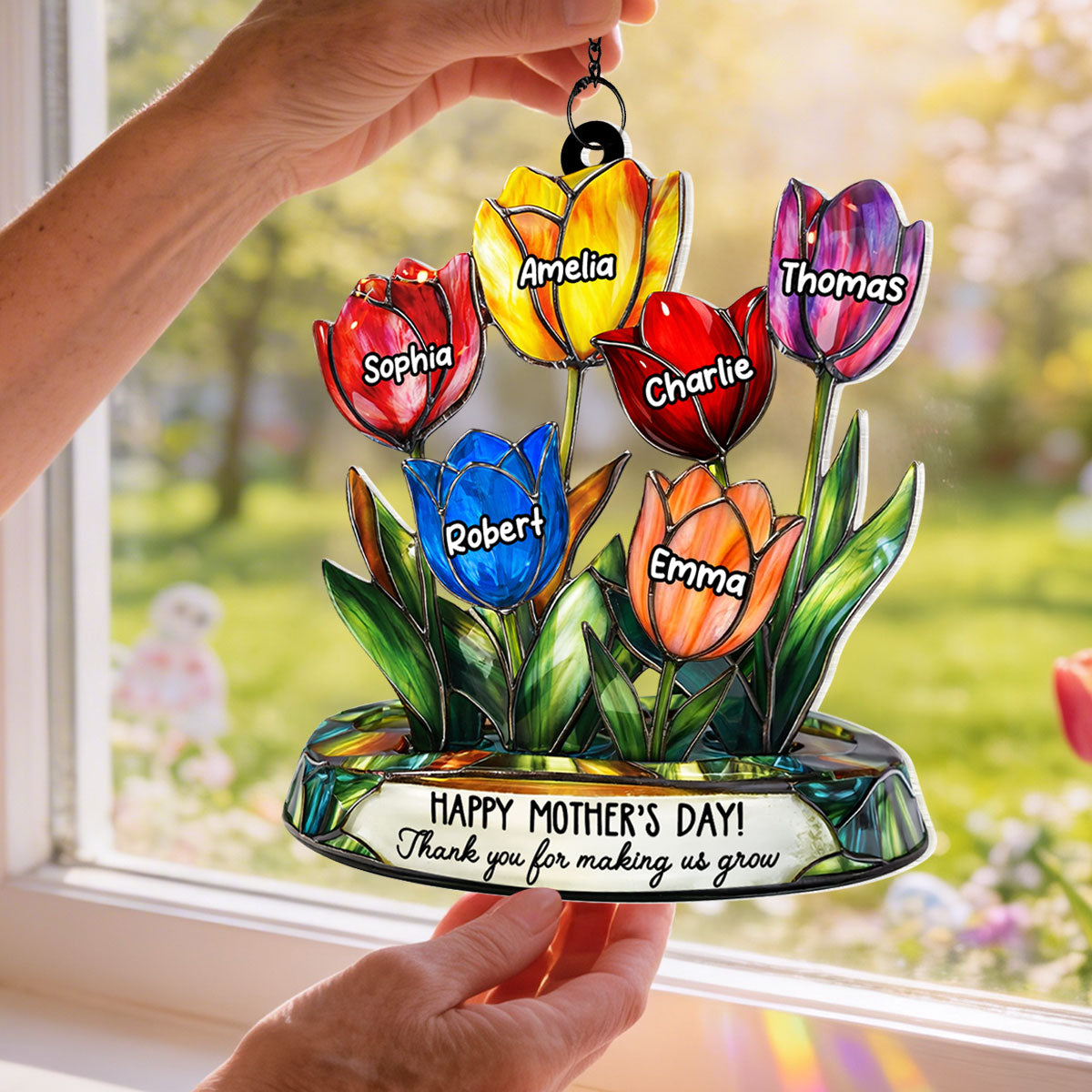 Thank You for Helping Us Grow Tulip Flowers - Personalized Suncatcher - Heartfelt Mother's Day Gift for Grandma, Mom