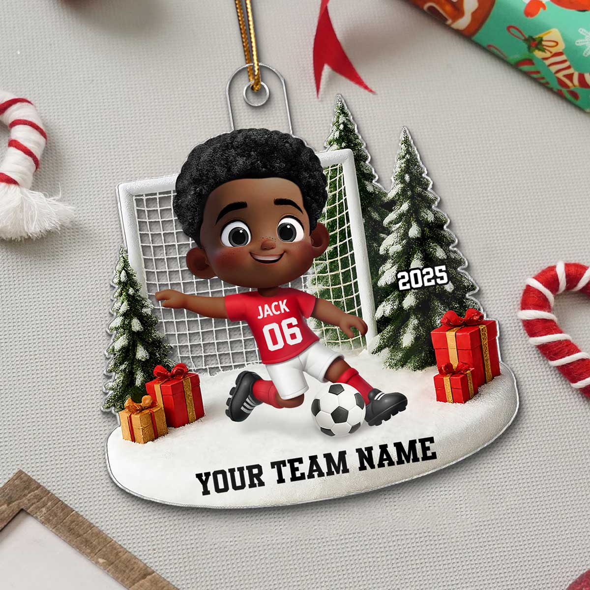 3D Effect Kid Soccer Player - Personalized Acrylic Ornament - Gift For Soccer Lovers, School Soccer Team