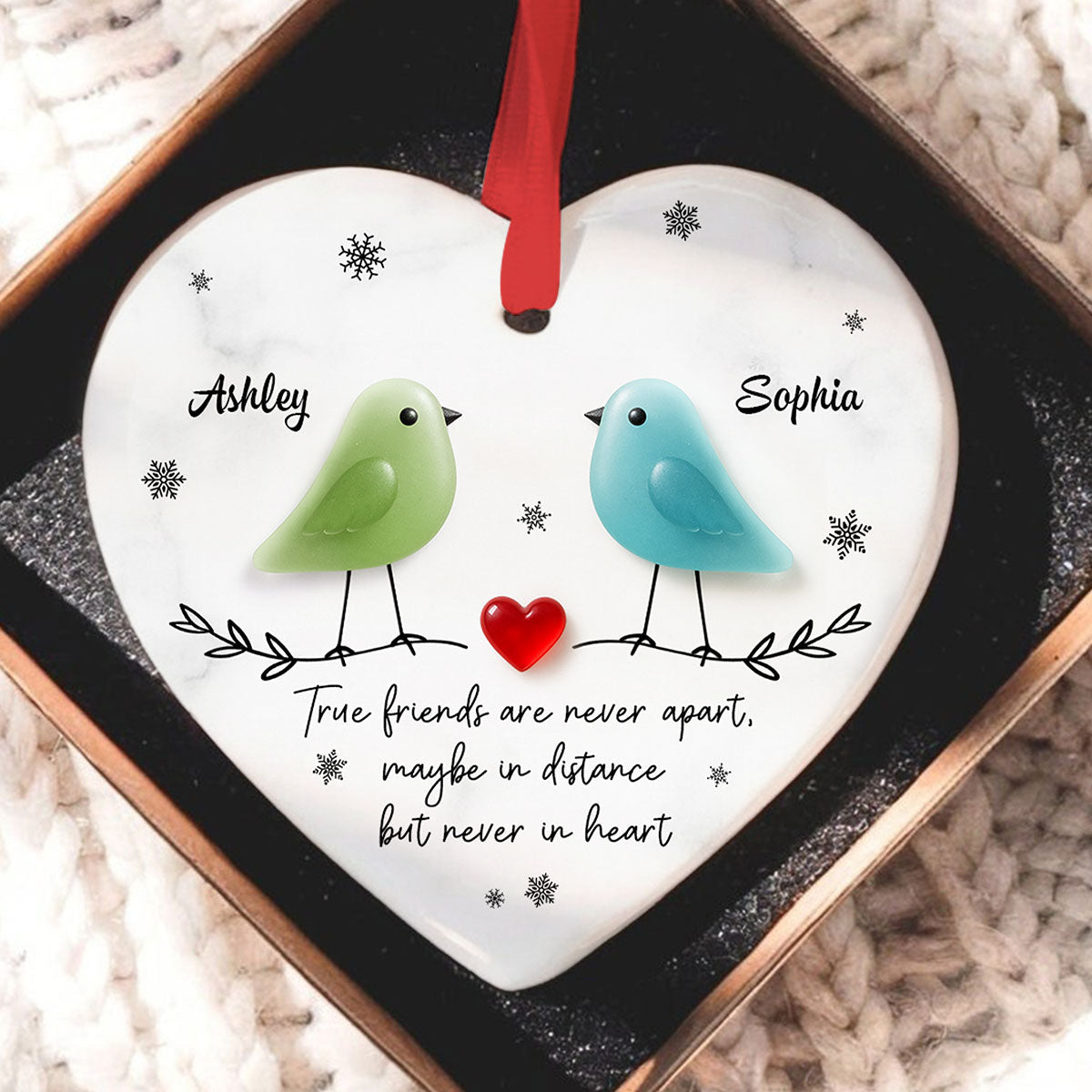 Friends Are Never Apart 3D Effect Sea Glass - Personalized Ceramic Ornament - Christmas Gift for Friends, Besties