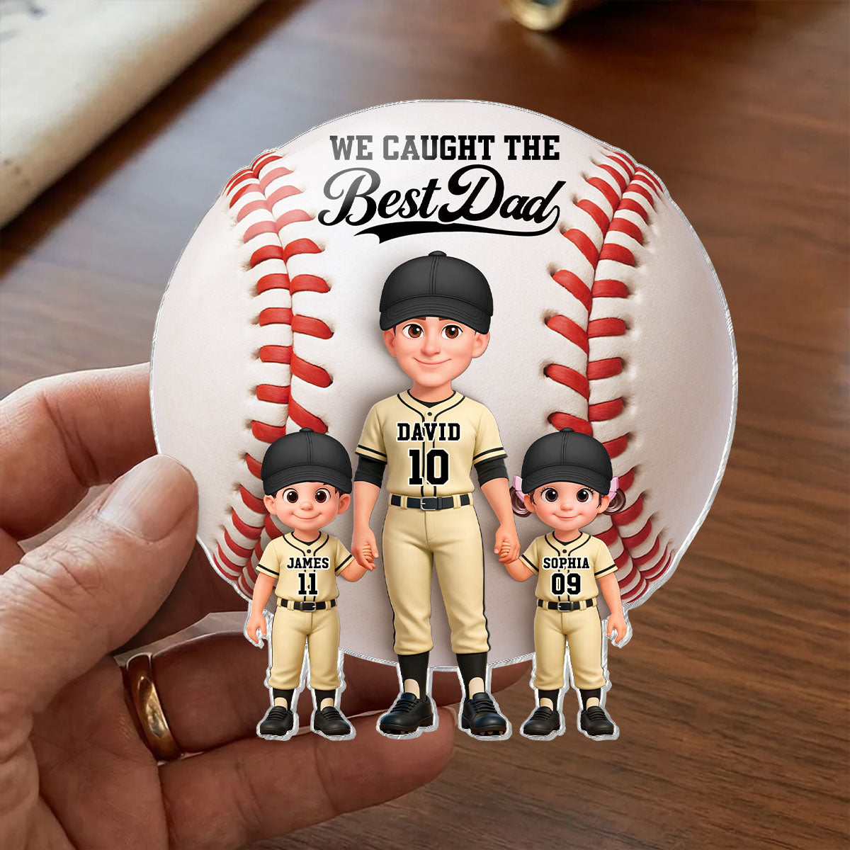 Baseball Dad And Kids We Caught The Best Dad - Personalized Acrylic Fridge Magnet - Father's Day Gift For Dad, Husband