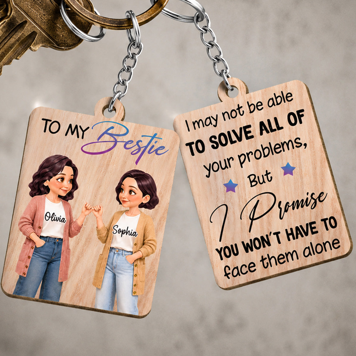 To My Bestie Pinky Promise Besties - Personalized Wooden Keychain - Friendship Gift, Birthday Gift For Best Friends