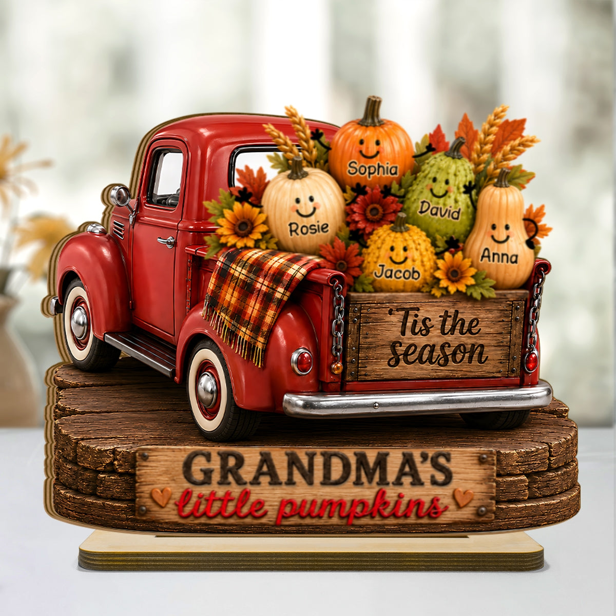 Grandma's Little Pumpkins Pickup Truck - Personalized 2-Layered Wooden Plaque - Cozy Fall Decor for Grandma