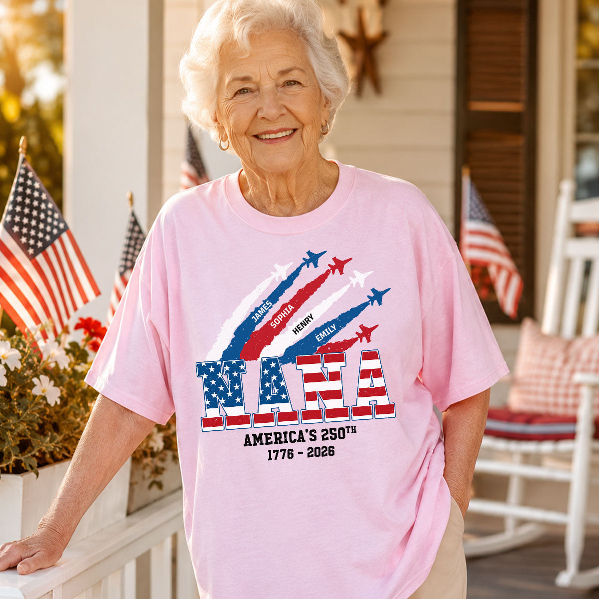 Proud Mom Grandma Nation Flag American 250th Anniversary Light Color - Personalized Shirt - Gift For Mom, Grandma