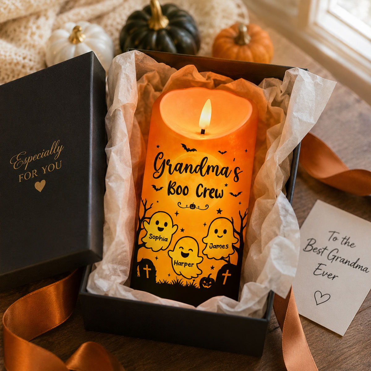 Grandma's Little Boo Crew - Personalized LED Candle - Halloween Decor For Grandma