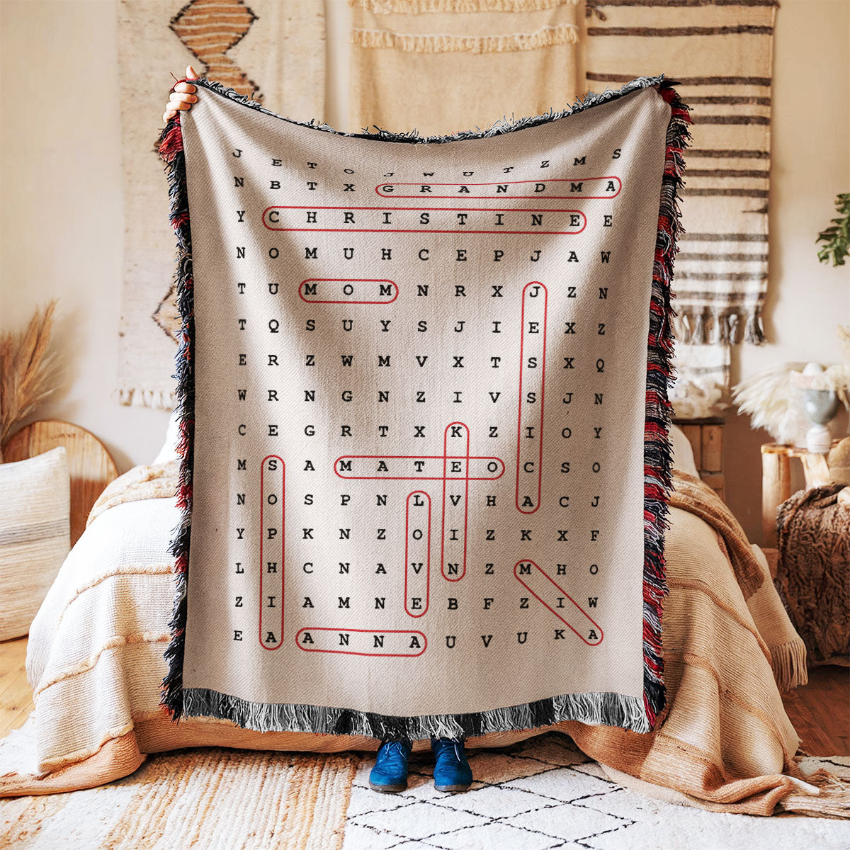 Family Name Word Search - Personalized Woven Blanket - Mother's Day Gift For Grandma, Family Gift