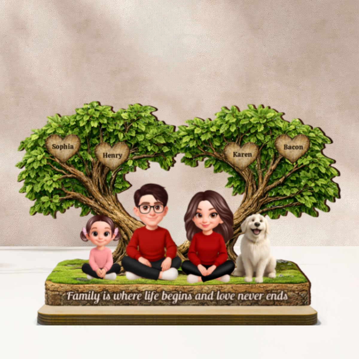 Family Is Where Love Never Ends - Personalized 2-Layered Wooden Plaque - Heartfelt Gift For Mom, Grandma