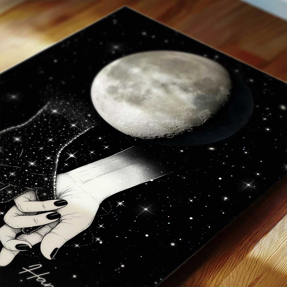 Galaxy Night Couple Holding Hands Custom Moon Phase Anniversary Date - Personalized Poster - Heartfelt Anniversary Gift, Valentine Gift, Wedding Gift For Couple