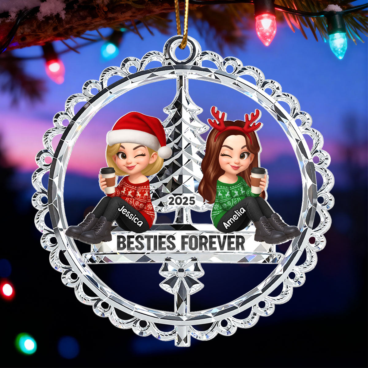 Besties Forever Crystal Effect - Personalized Acrylic Ornament - Christmas Gift for Best Friends